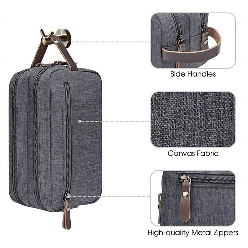 Canvas Toiletry Wash Bag With Leather Handle