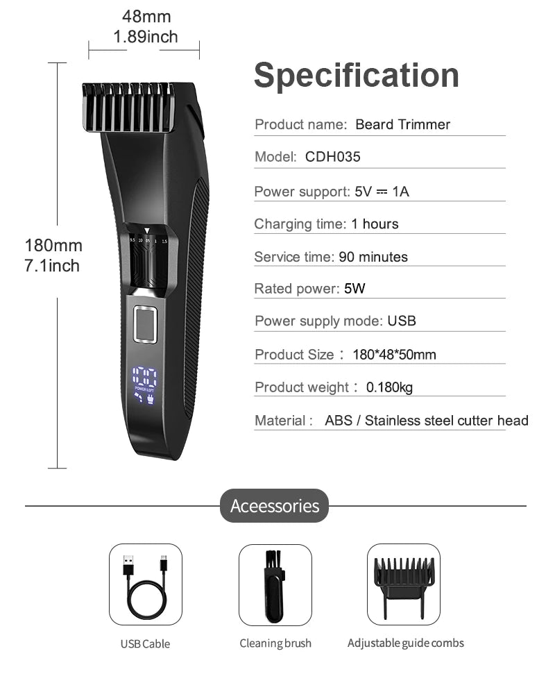 Adjustable Cordless Clipper for Facial & Body Manscaping