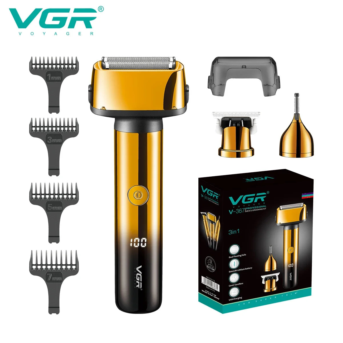 VGR 3 in 1 Rechargeable Electric Shaver