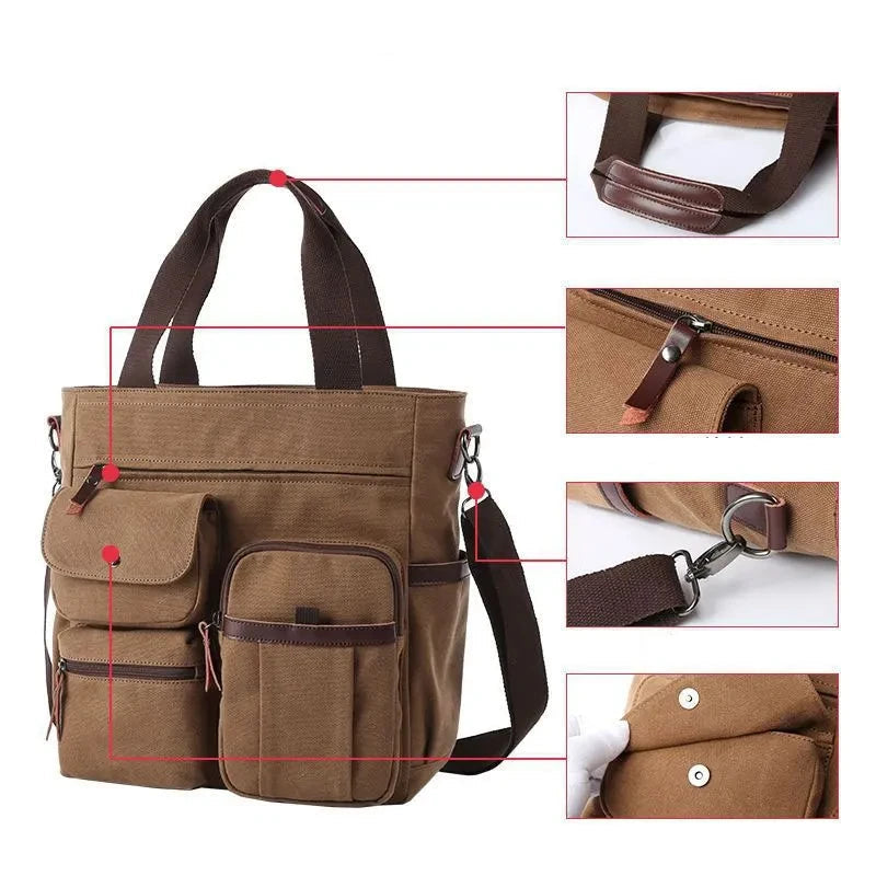 Sac messager en toile à compartiments multiples
