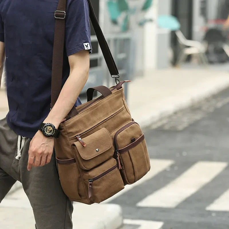 Sac messager en toile à compartiments multiples