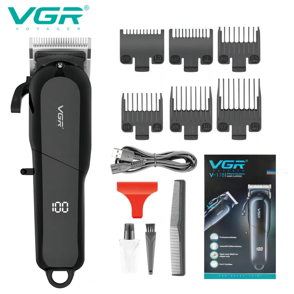 VGR LED Display Adjustable Hair Clippers