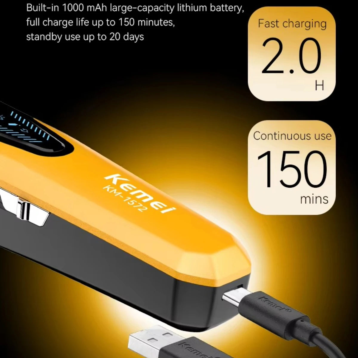 Tondeuse à cheveux sans fil rechargeable Kemei
