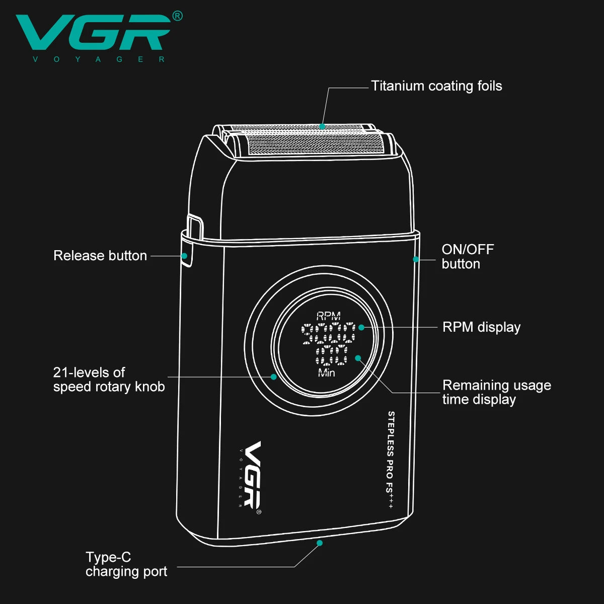 VGR Professional Multi-Speed Electric Shaver