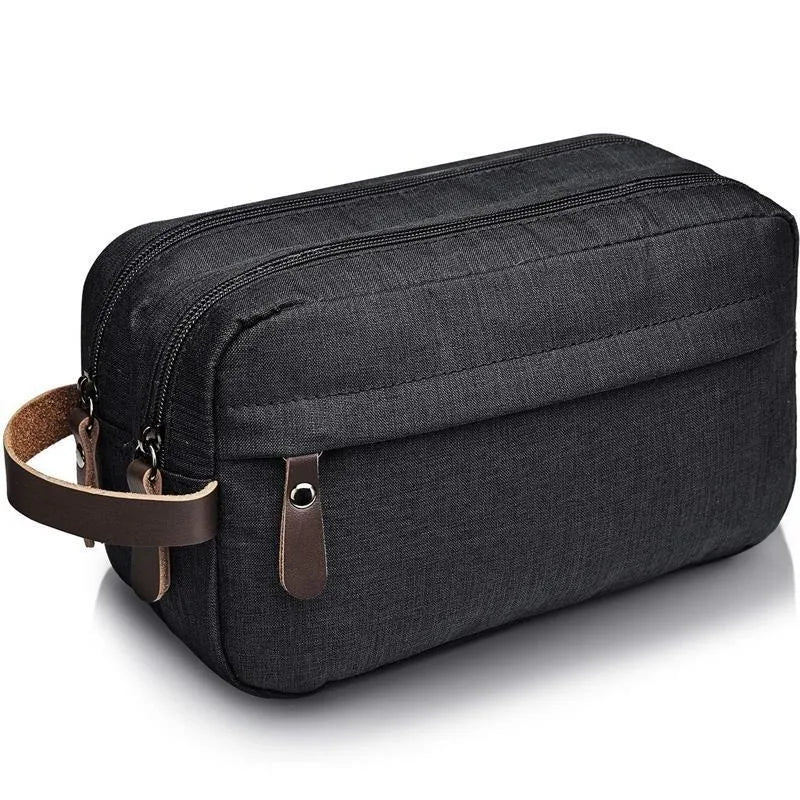 Canvas Toiletry Wash Bag With Leather Handle