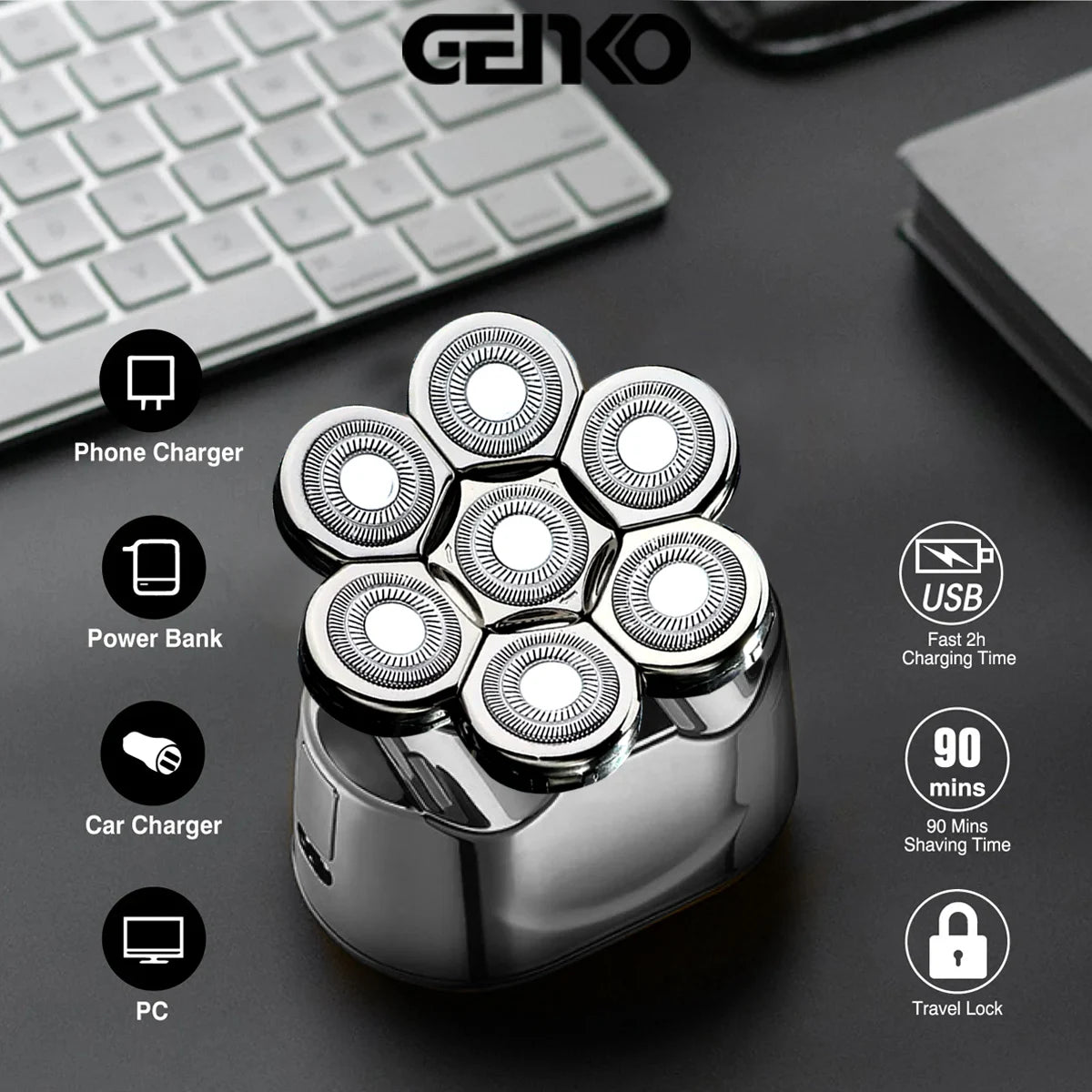 6-in-1 Waterproof Head Shaver