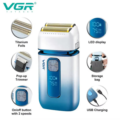 VGR USB Rechargeable Waterproof Electric Shaver
