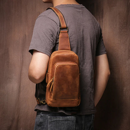 Sac de poitrine de luxe en cuir de vache de style vintage GURO