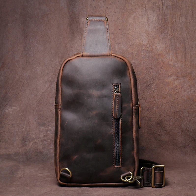 Sac de poitrine de luxe en cuir de vache de style vintage GURO