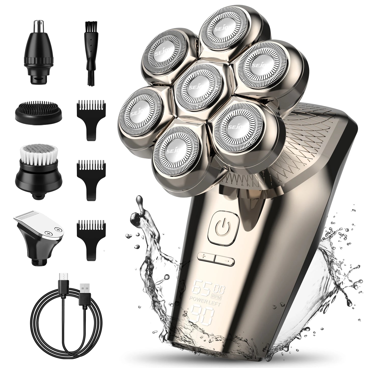 LED Waterproof Head Shaver & Grooming Kit