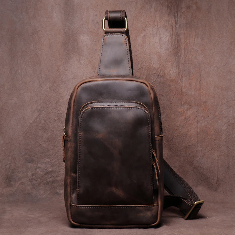 Sac de poitrine de luxe en cuir de vache de style vintage GURO