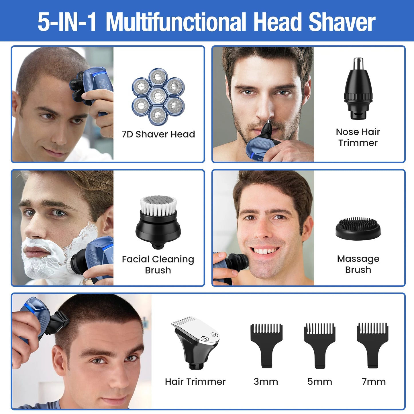 5 in 1 Electric 7D Head Shaver