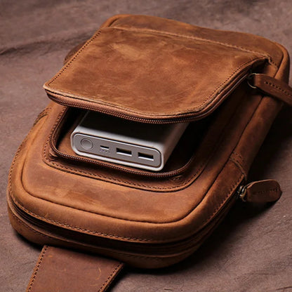 Sac de poitrine de luxe en cuir de vache de style vintage GURO