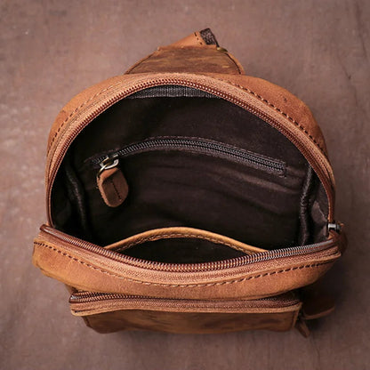 Sac de poitrine de luxe en cuir de vache de style vintage GURO
