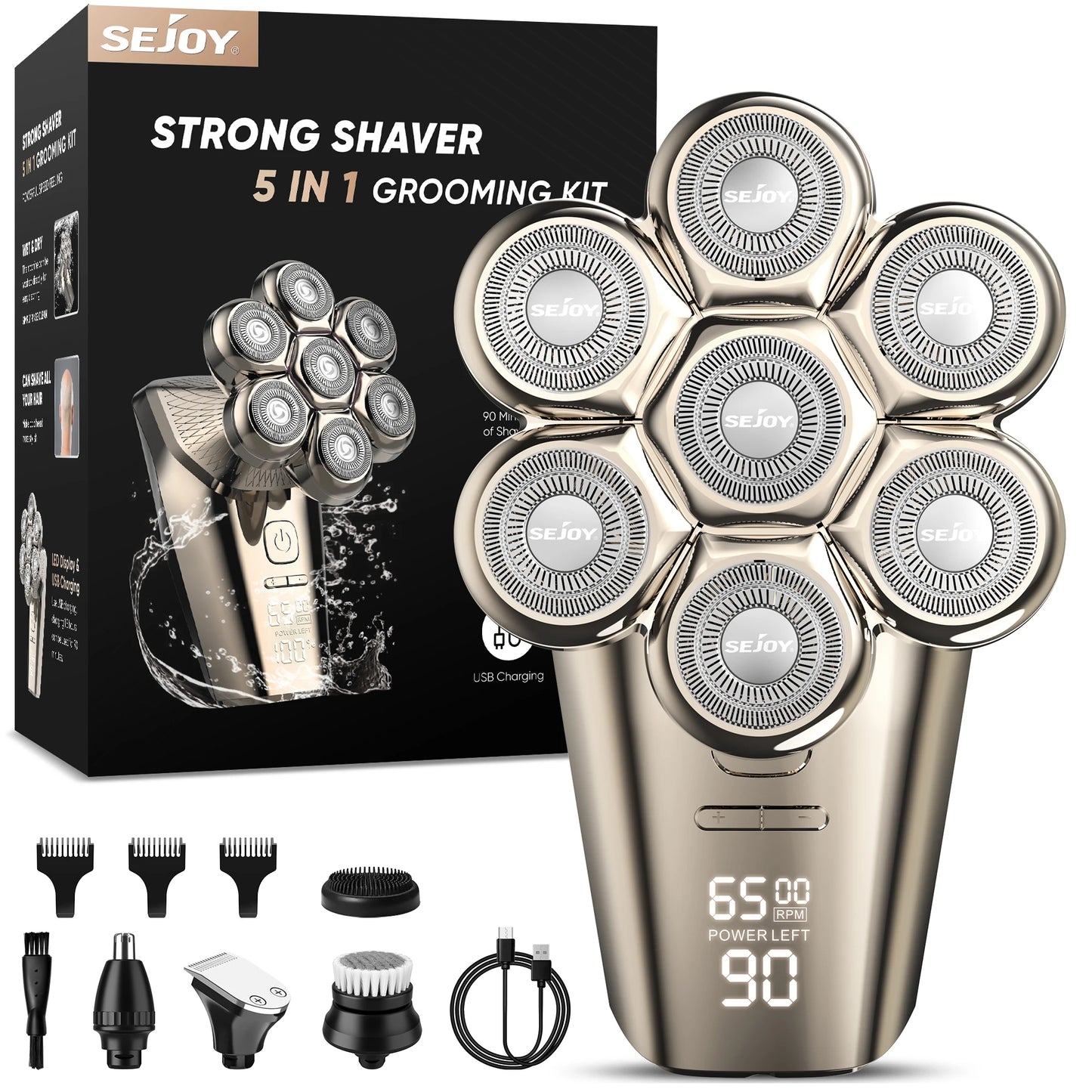 LED Waterproof Head Shaver & Grooming Kit