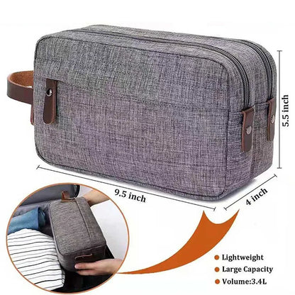 Trousse de toilette en toile avec poignée en cuir