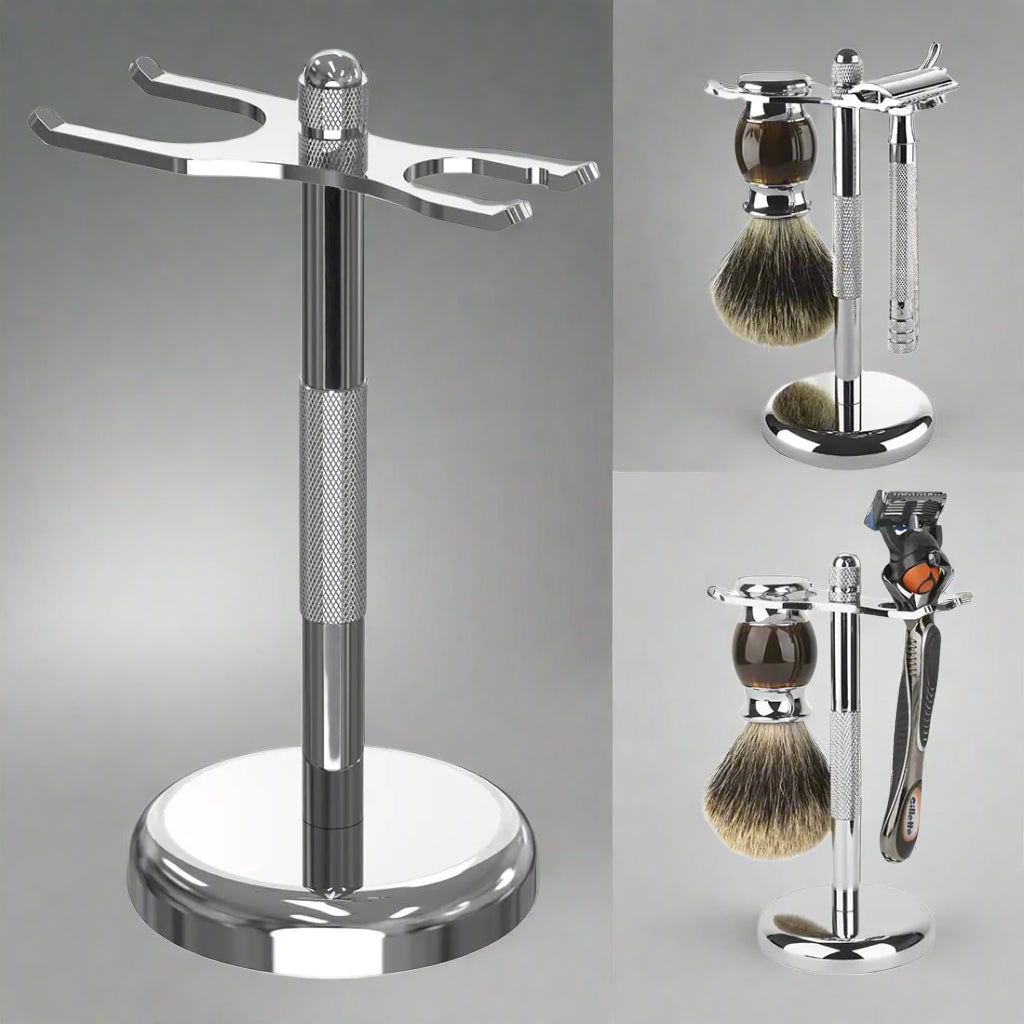 Chrome Razor and Brush Stand