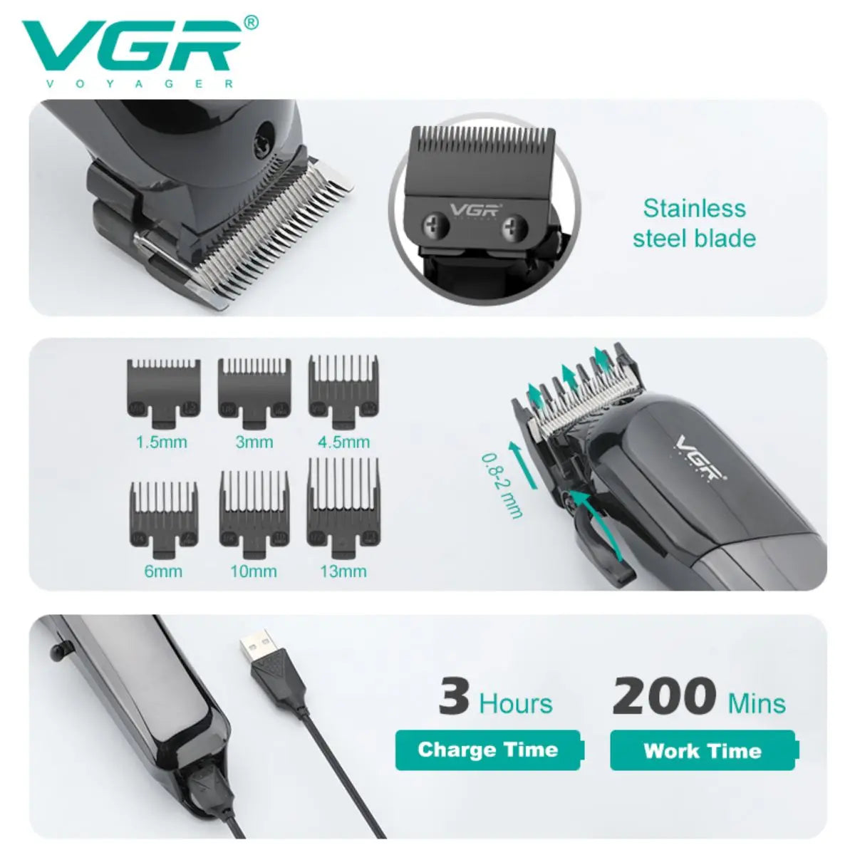 VGR LED Display Adjustable Hair Clippers