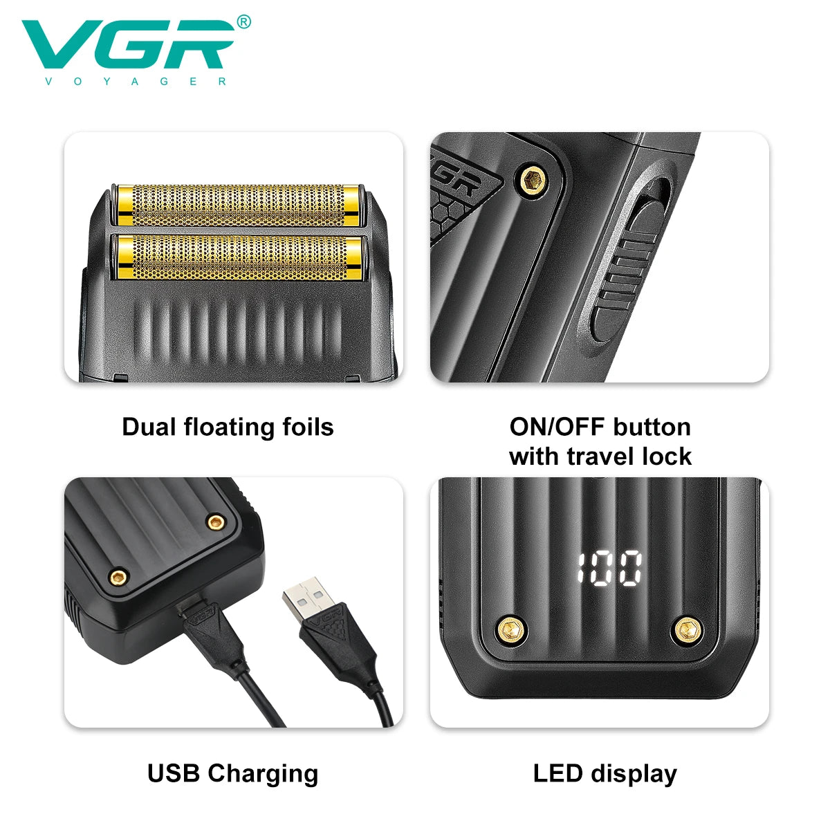 VGR Digital Display Electric Shaver