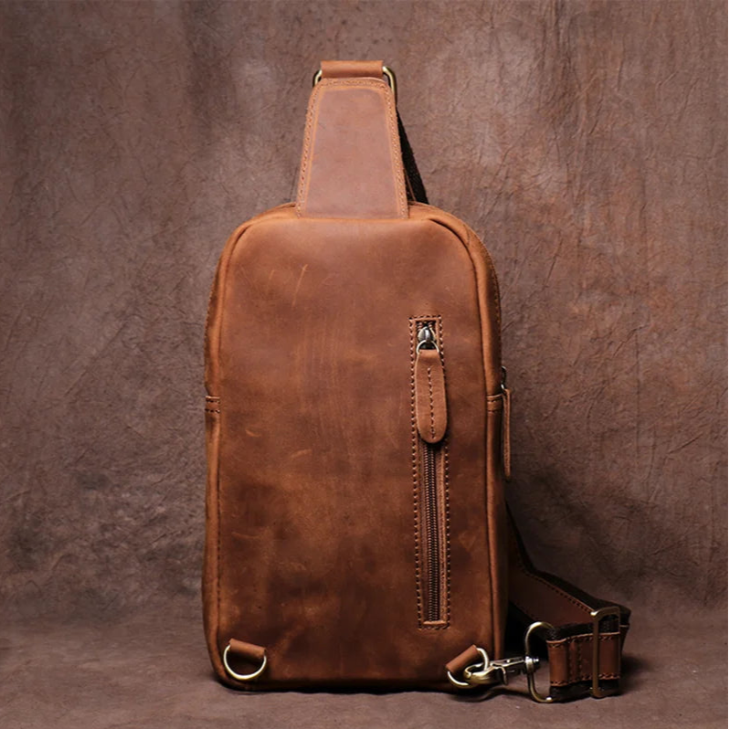 Sac de poitrine de luxe en cuir de vache de style vintage GURO