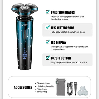 VGR Digital Display IPX7 Electric Shaver