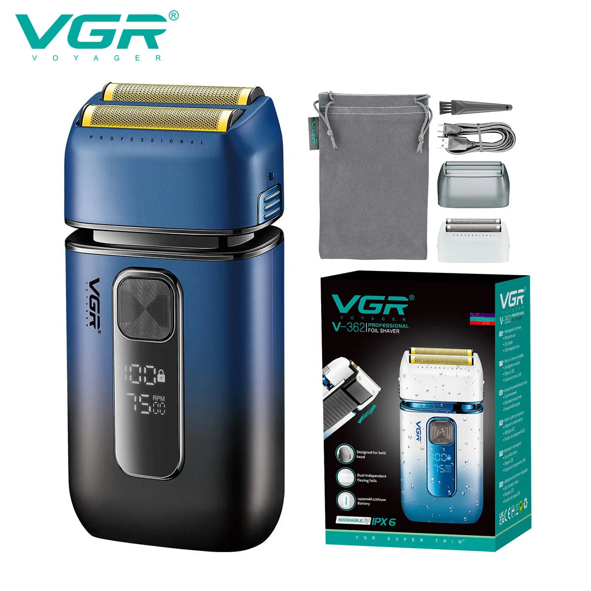 VGR USB Rechargeable Waterproof Electric Shaver