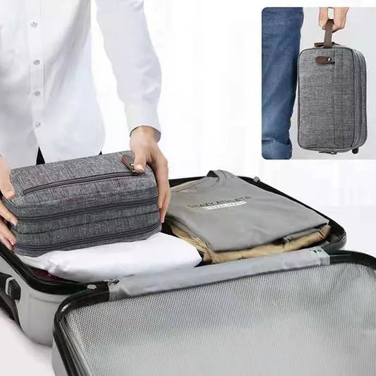 Trousse de toilette en toile avec poignée en cuir