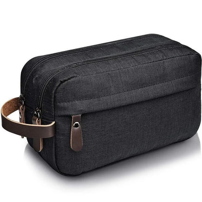 Trousse de toilette en toile avec poignée en cuir